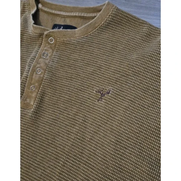 Dick Idol Waffle Knit Henley Shirt Mens XL Brown Long Sleeve Snap Button - Picture 4 of 10